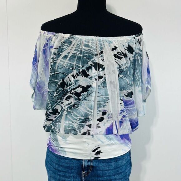Charlotte Russe Y2K Style Sheer Abstract Dolman Blouse Size Small Purple - Picture 1 of 11